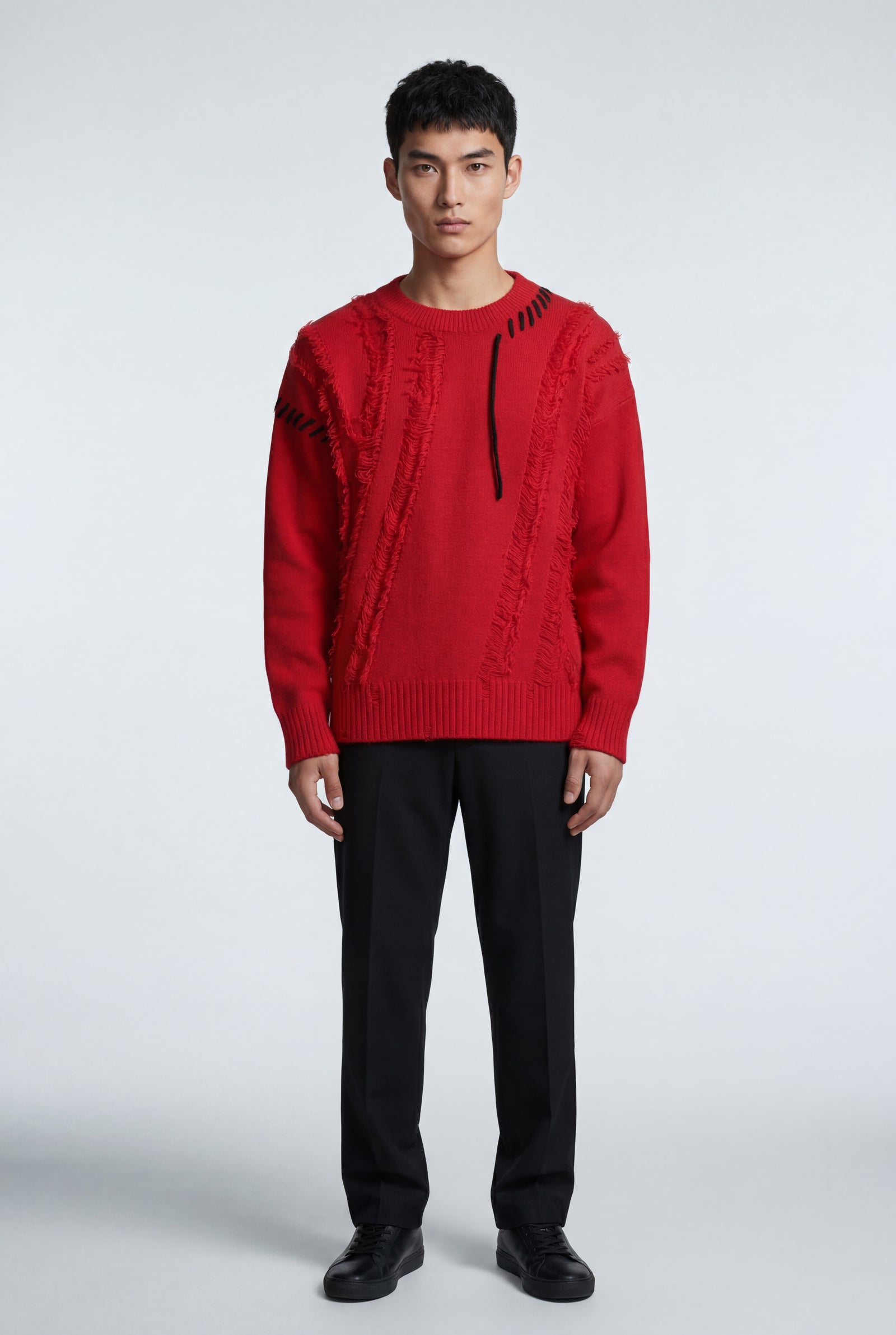 Red Fringe Artisan Detail Crewneck Sweater - Photo 8