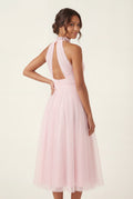 Pink Gathered Halter Neck Midi Dress with Fitted Waist - Wedding guest dress - Photo 6