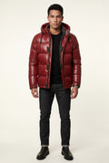 Red Glossy Boxy Puffer Hooded Jacket with Insulated Hood - Hooded jackets - Photo 3
