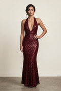 Red Halter Neck Cowl Maxi Dress with Open Back - Photo 13