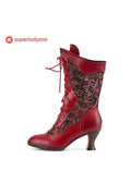 Lace-Up Mid-Calf Boots in Red — side