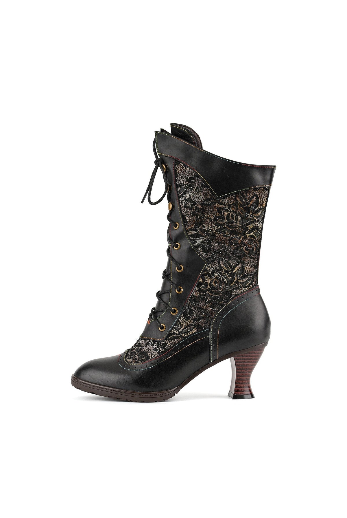 Lace-Up Mid-Calf Boots in Red — side