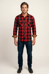 Red Large Check Plaid Long Sleeve Button Down Shirt - Casual shirts - Photo 1