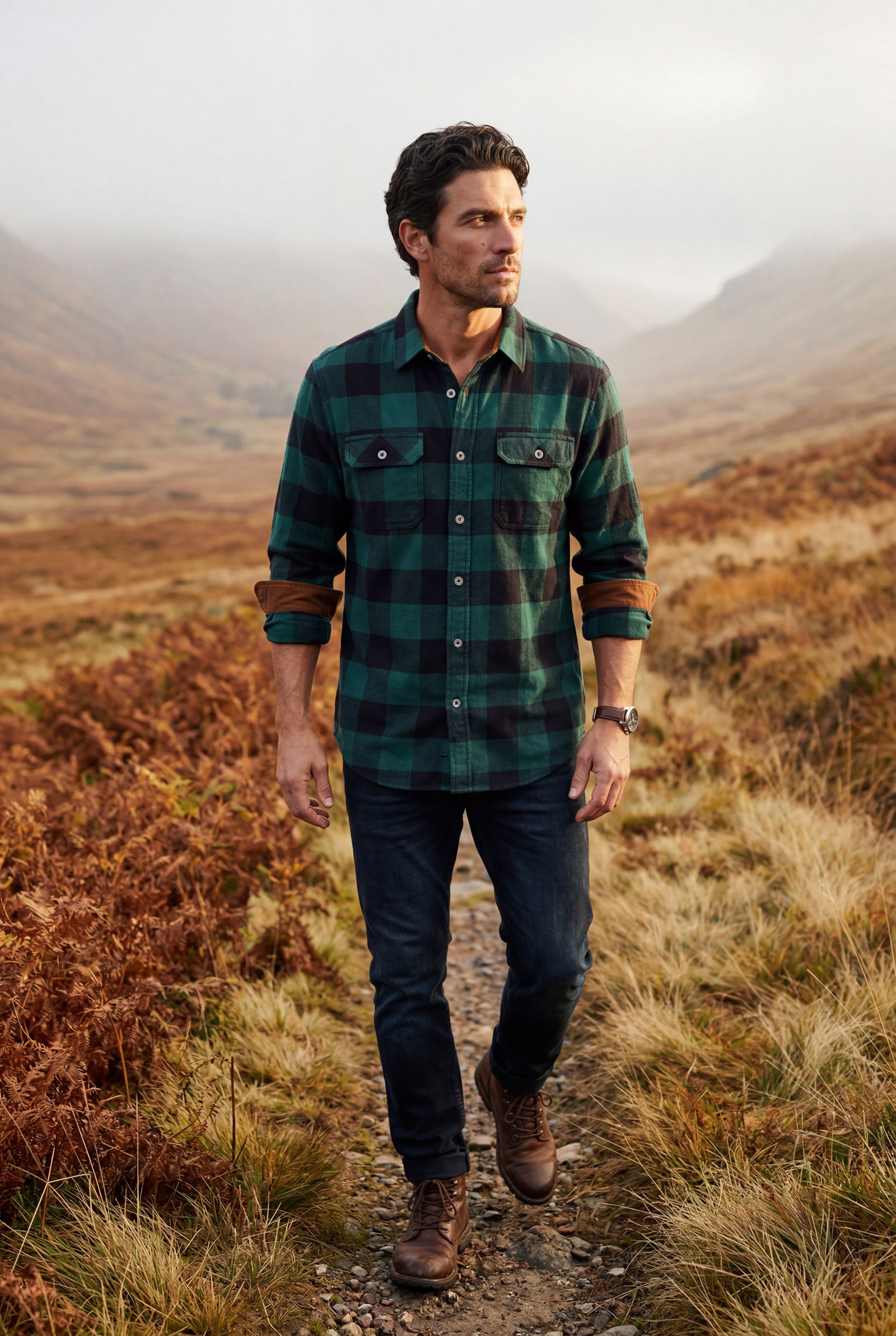 Green Large Check Plaid Long Sleeve Button Down Shirt - Casual shirts - Photo 10
