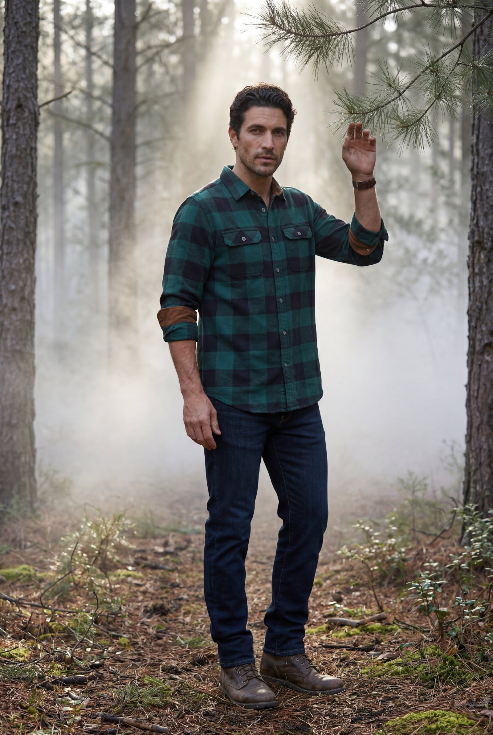 Green Large Check Plaid Long Sleeve Button Down Shirt - Casual shirts - Photo 11