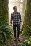Dark Gray Large Check Plaid Long Sleeve Button Down Shirt - Casual shirts - Photo 13