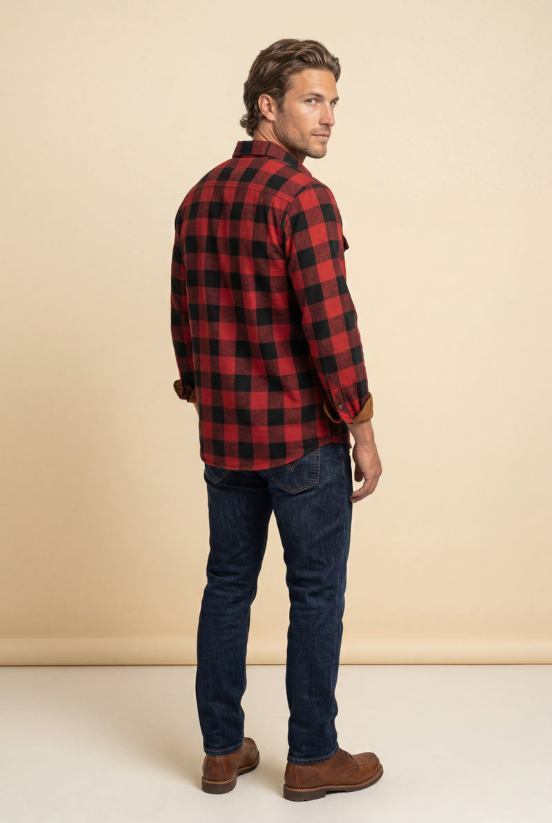 Red Large Check Plaid Long Sleeve Button Down Shirt - Casual shirts - Photo 3