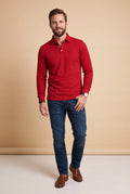 Men Polo Shirt Long Sleeve Slim Fit in Red — studio front