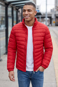 Quilted Puffer Jacket in Red — lifestyle