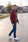 Men's Bomber Jacket Classic Fit in Red — ugc shot