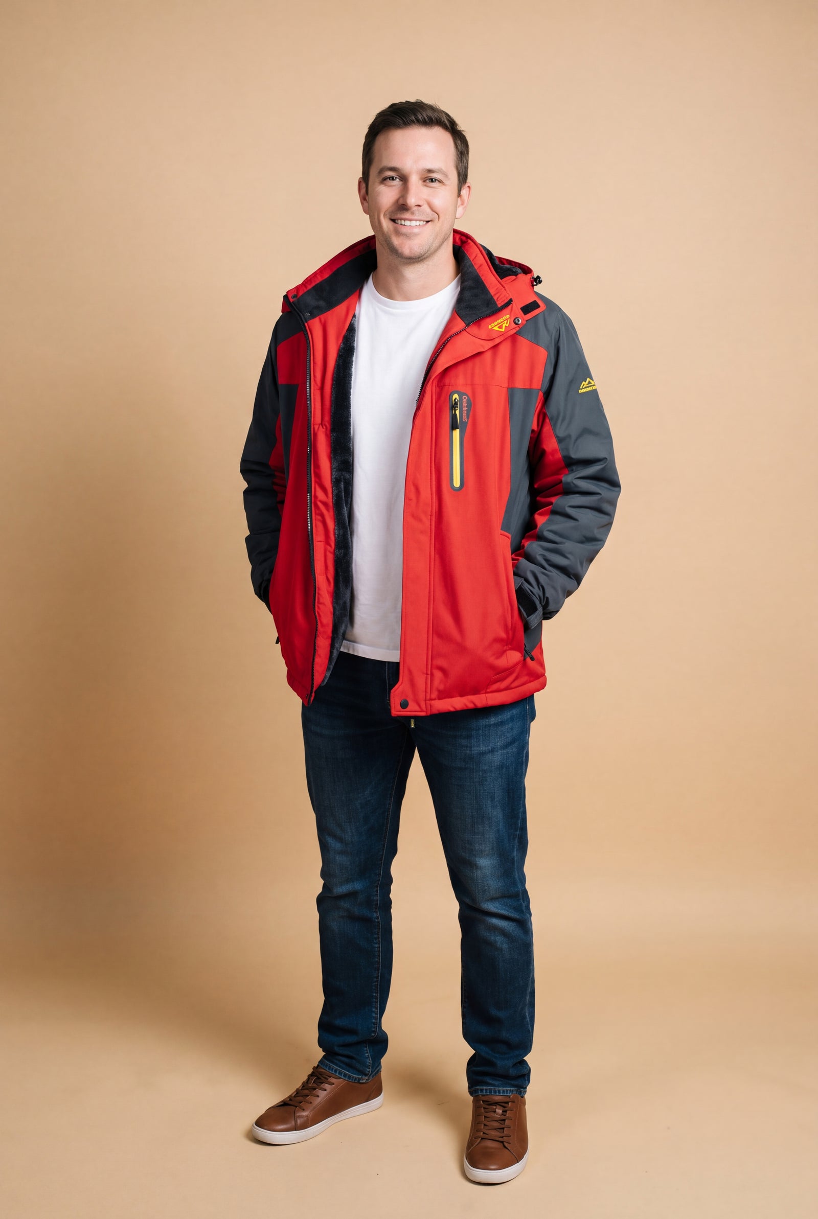 Men's Jacket Oversized Fleece in Red — studio front