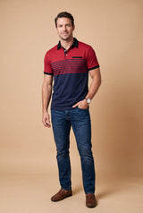 Men's Polo Shirt Striped Short Sleeve in Red — studio front
