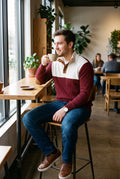 Men's Sweater Stand Collar Two-Tone in Red — lifestyle cafe