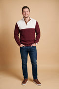 Men's Sweater Stand Collar Two-Tone in Red — studio full body