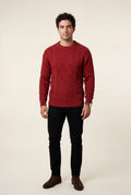 Red Men's Cable Crew Neck Classic Fit Sweater - Long sleeve sweater - Photo 1