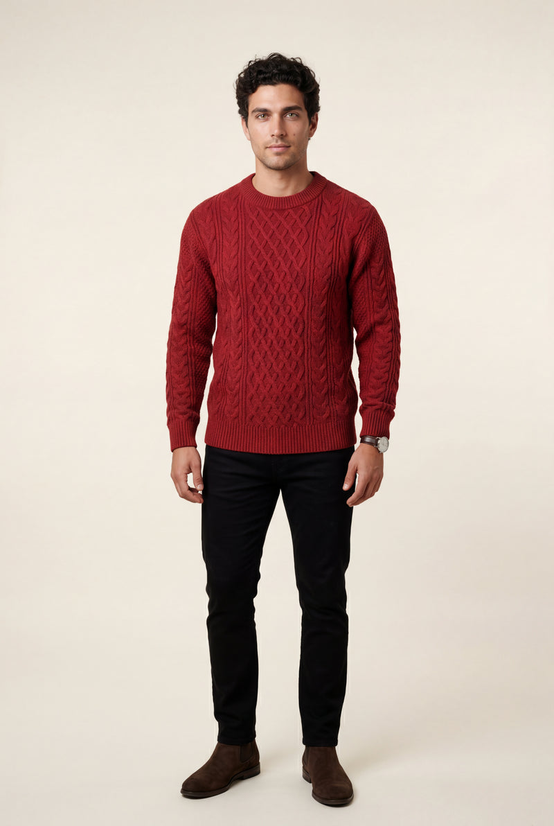 Red Men's Cable Crew Neck Classic Fit Sweater - Long sleeve sweater - Photo 1