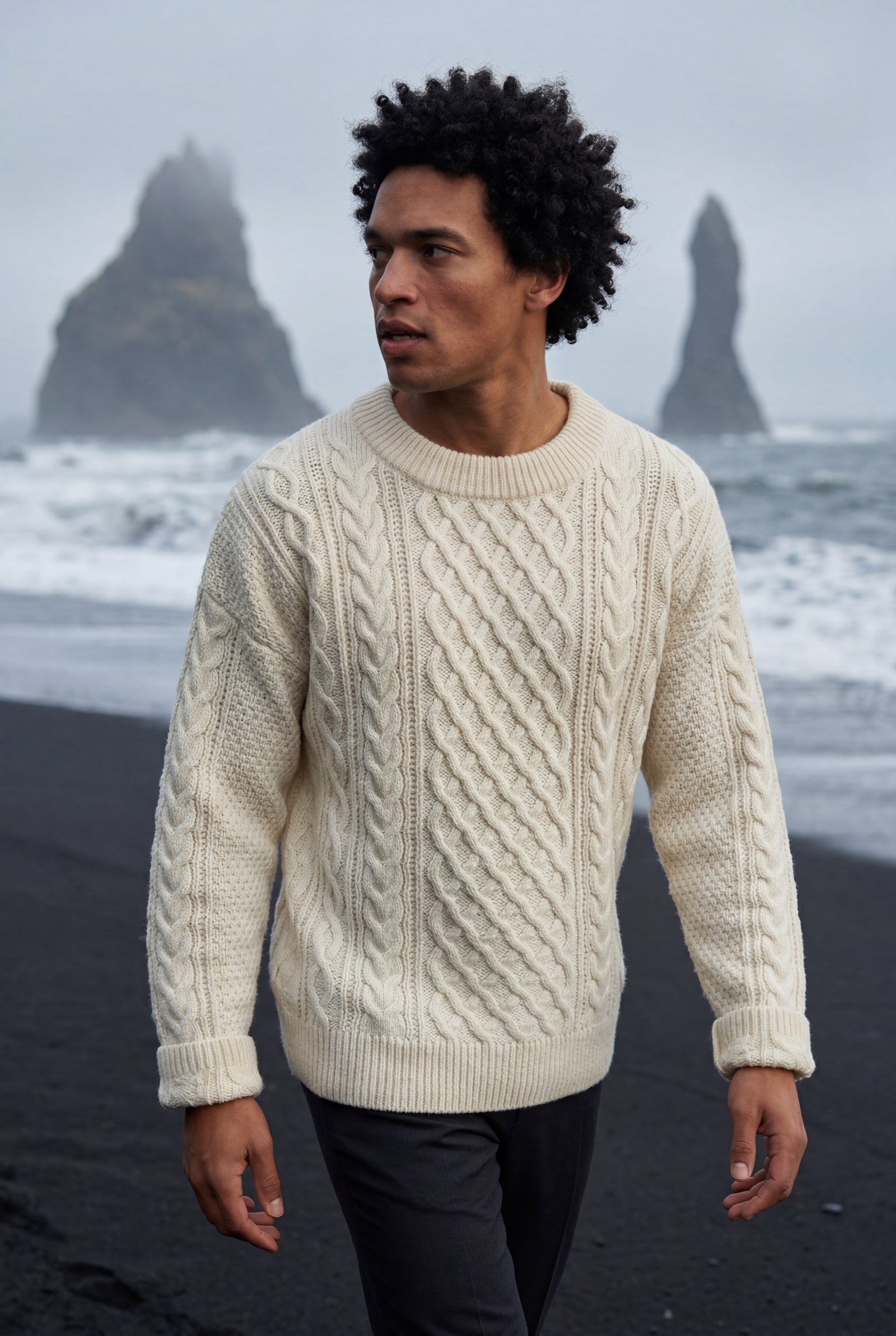 Ivory Men's Cable Crew Neck Classic Fit Sweater - Long sleeve sweater - Photo 13