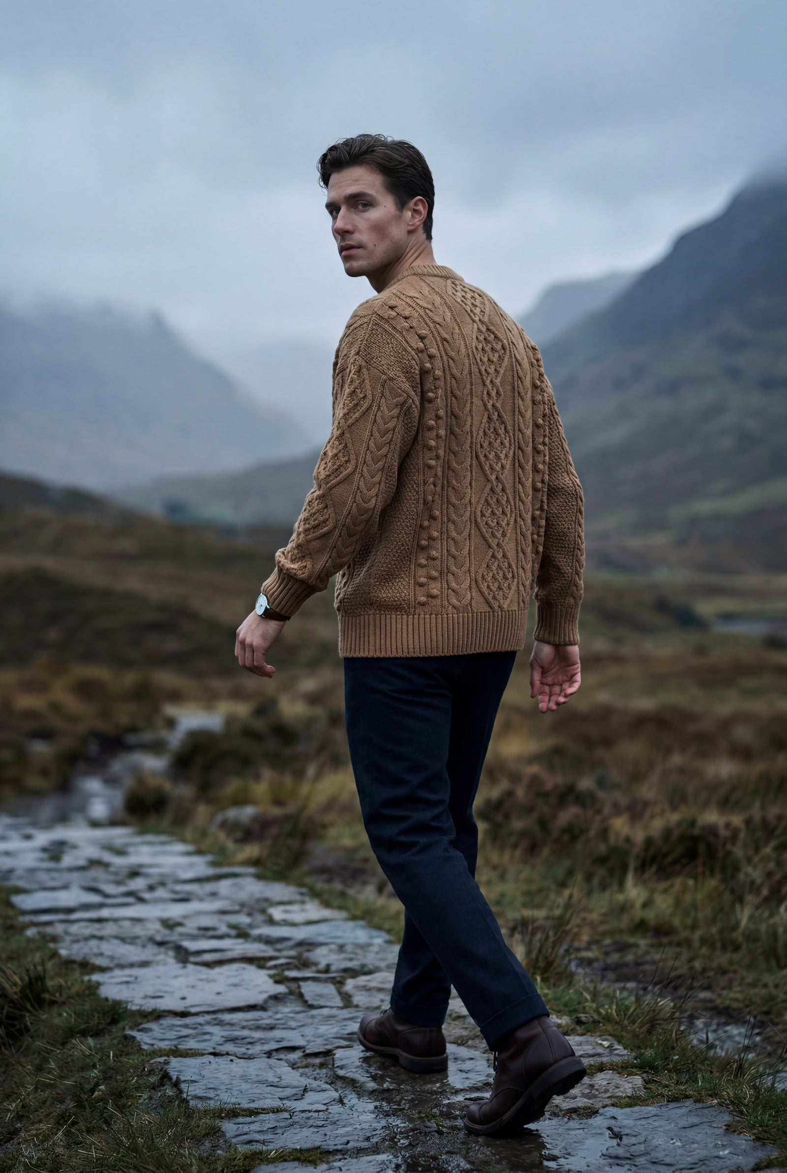 Khaki Men's Cable Crew Neck Classic Fit Sweater - Long sleeve sweater - Photo 16