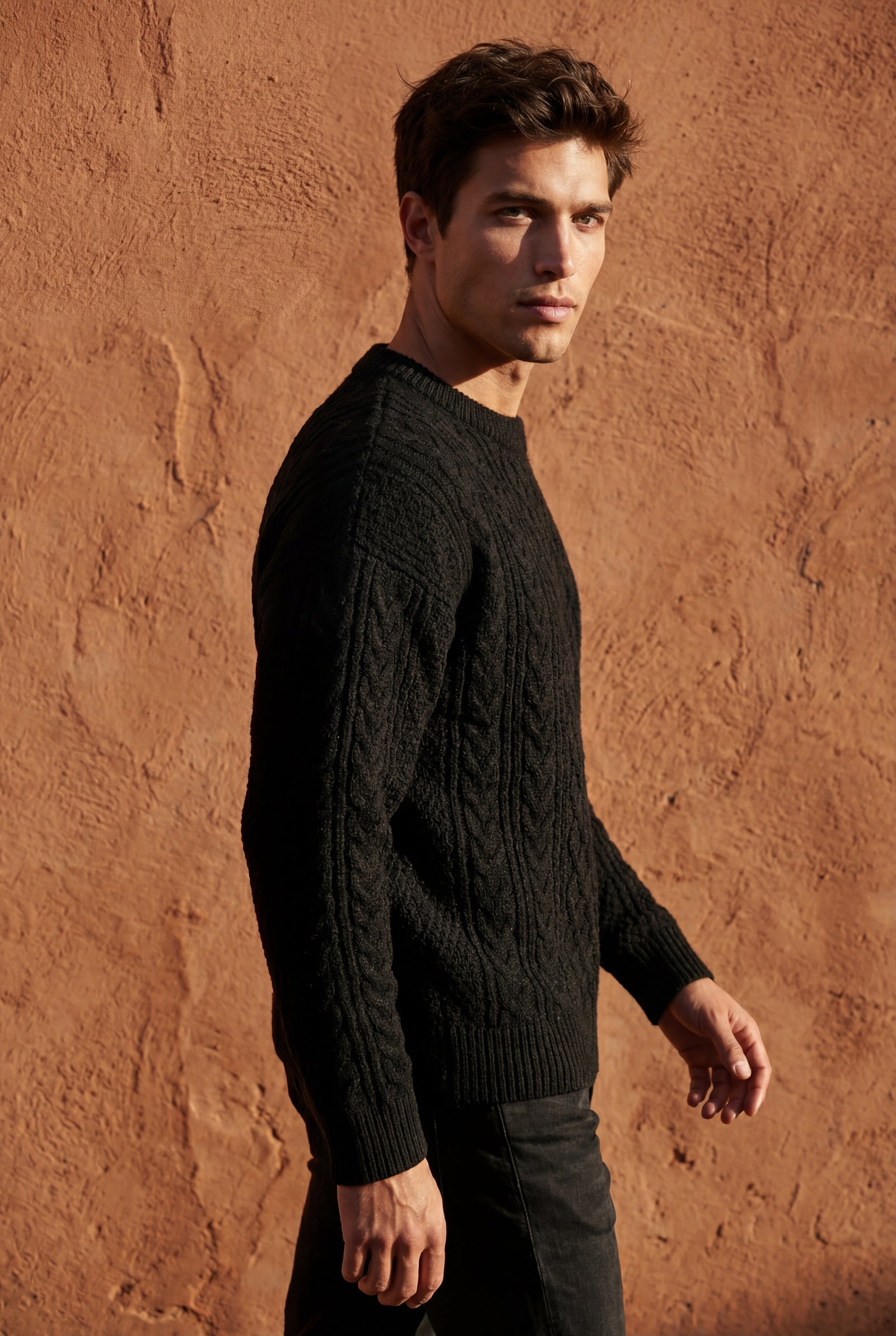 Black Men's Cable Crew Neck Classic Fit Sweater - Long sleeve sweater - Photo 5