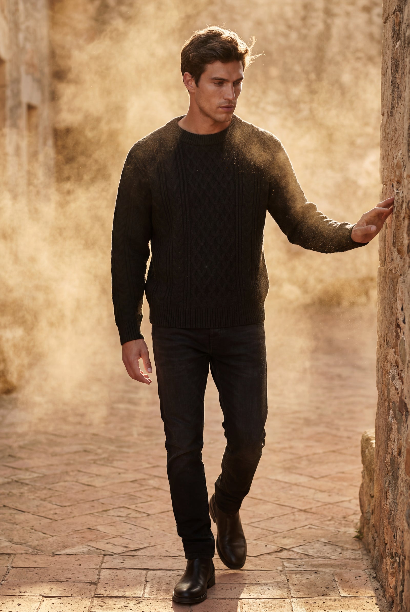 Black Men's Cable Crew Neck Classic Fit Sweater - Long sleeve sweater - Photo 9