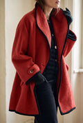 Open-Front Wool Coat in Red — studio front