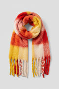 Oversized Fringed Scarf in Red — studio front