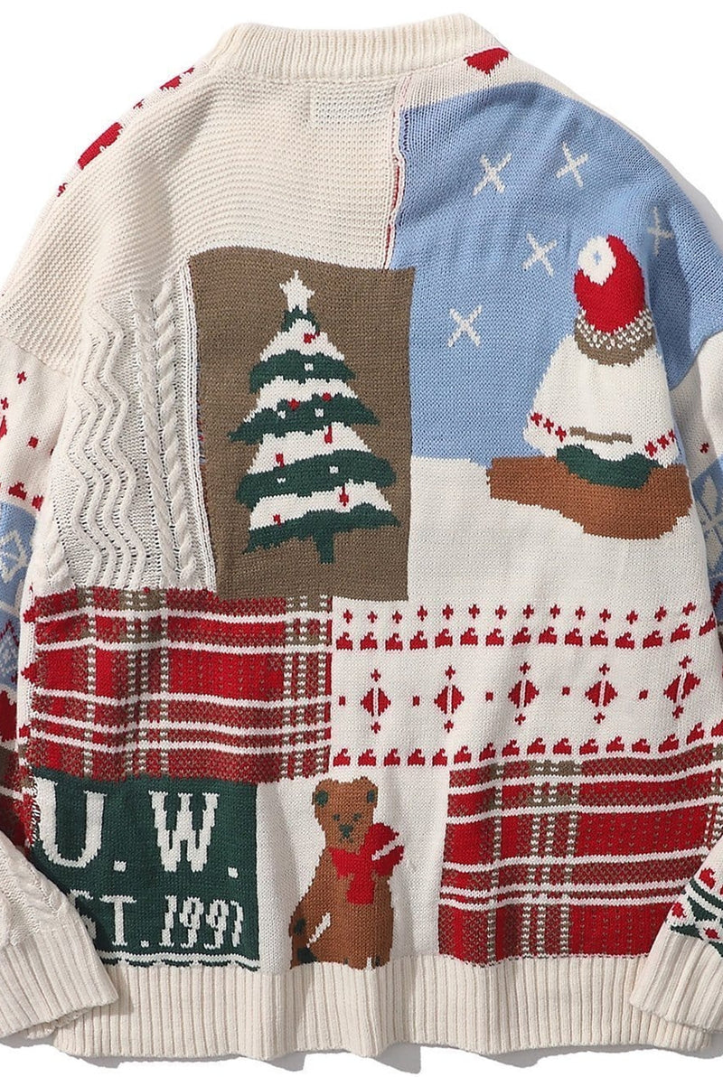 Patchwork Knit Sweater in Red — back