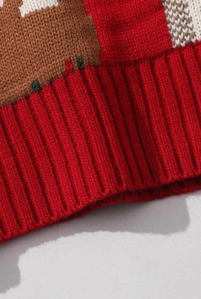 Patchwork Knit Sweater in Red — detail