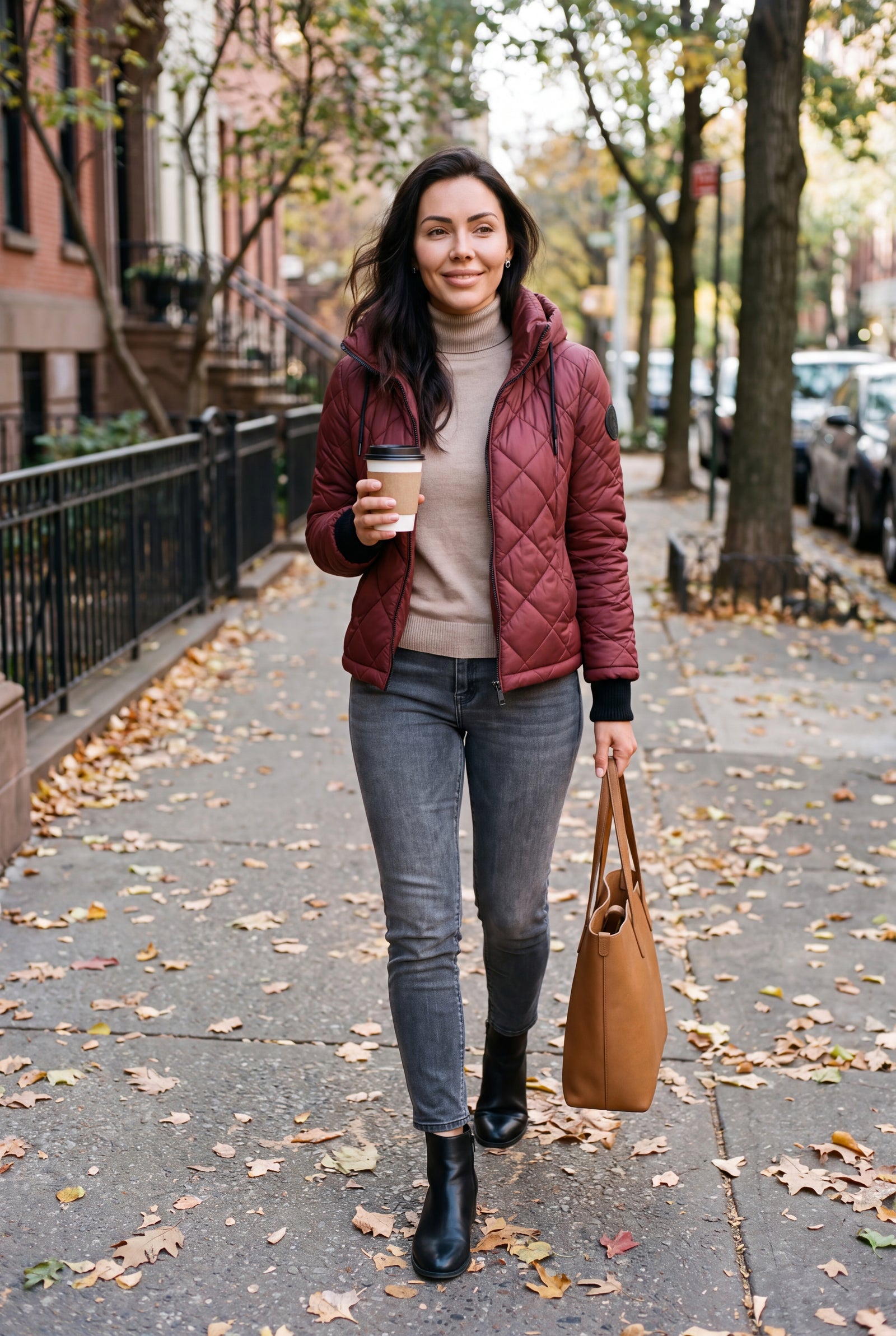 Women's Quilted Puffer Jacket Regular Fit in Red/Pink — everyday outing