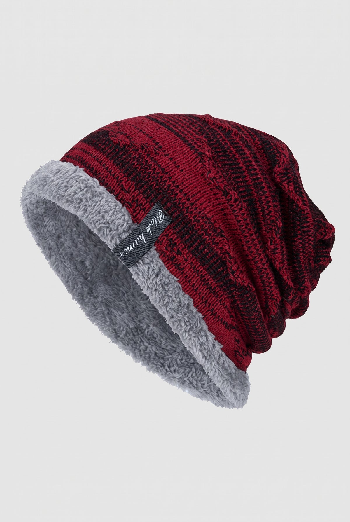 Plush-Lined Slouchy Beanie in Red — studio front