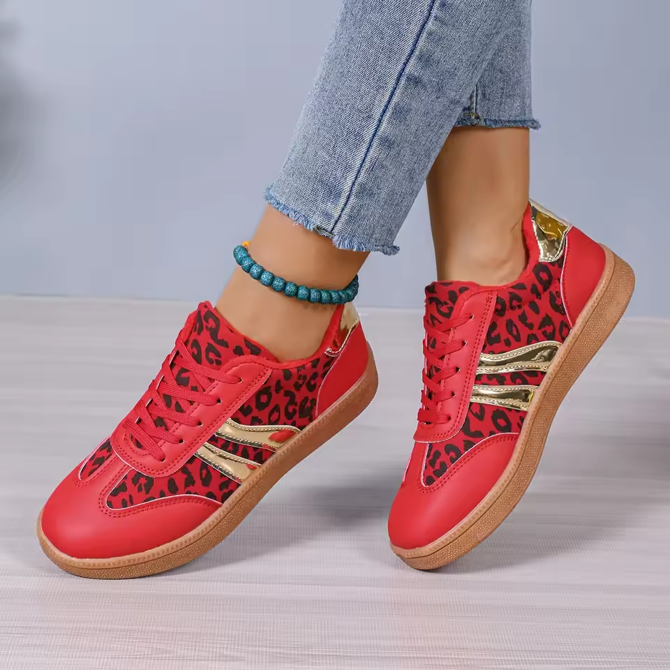 Red Retro Color-block Lace-up Walking Sneakers - Walking shoes - Photo 10