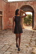 Black Sleeveless Button-front Fitted Mini Dress - Photo 2