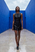 Black Sleeveless Button-front Fitted Mini Dress - Photo 4