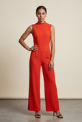 Red Sleeveless Mock Neck Wide Leg Jumpsuit - Photo 1