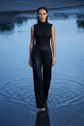 Black Sleeveless Mock Neck Wide Leg Jumpsuit - Photo 11