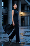 Black Sleeveless Mock Neck Wide Leg Jumpsuit - Photo 12
