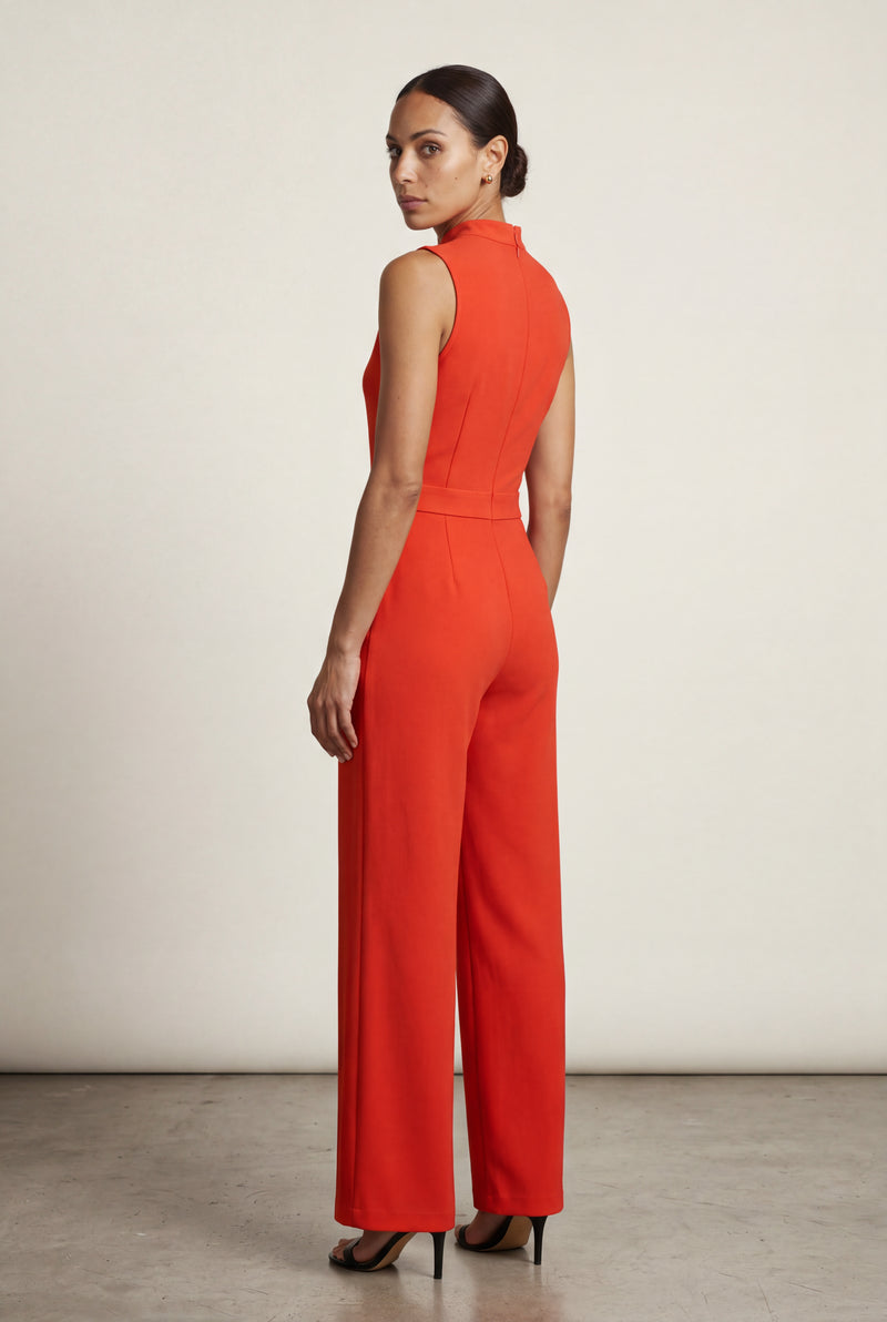 Red Sleeveless Mock Neck Wide Leg Jumpsuit - Photo 2
