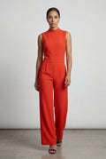 Red Sleeveless Mock Neck Wide Leg Jumpsuit - Photo 3