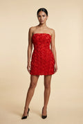 Red Strapless 3d Rose Applique Bodycon Mini Dress - Mini cocktail dress - Photo 5