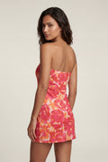 Red Strapless Floral Print Bodycon Mini Dress - Photo 2