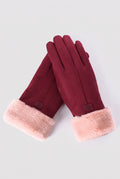 Suede-Like Gloves with Faux Fur Cuffs in Red — studio front