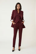 Red Tailored Three Piece Suit Set with Buttoned Vest - Women suit sets - Photo 5