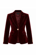 Velvet Blazer with Notch Lapels in Red — front view