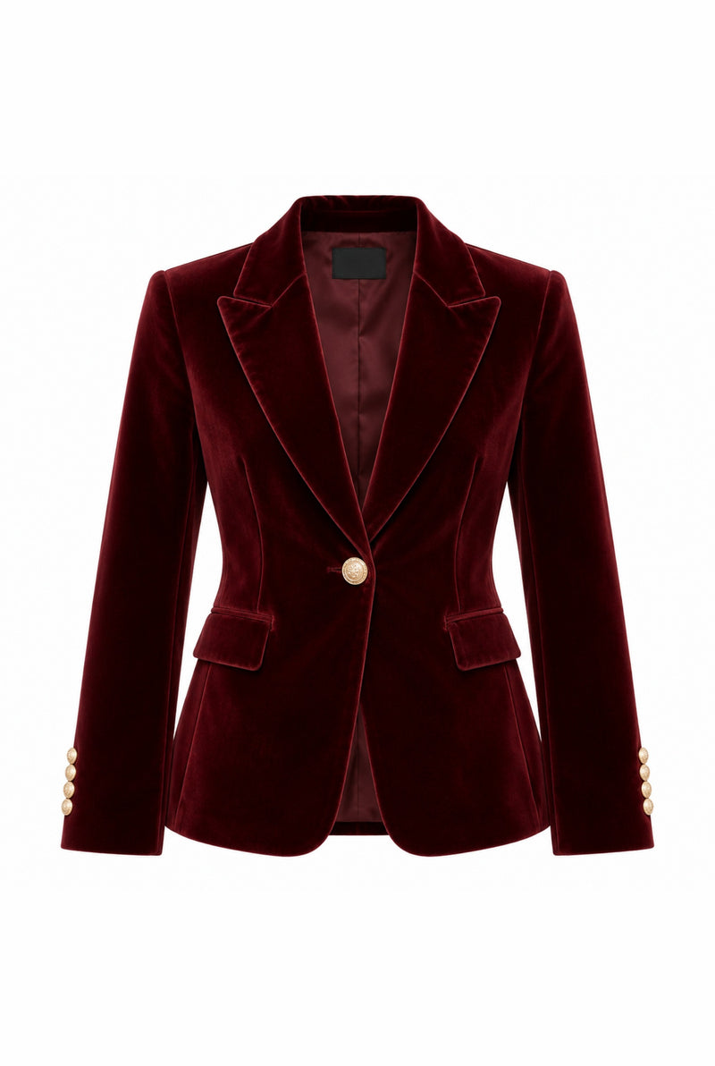 Velvet Blazer with Notch Lapels in Red — front view