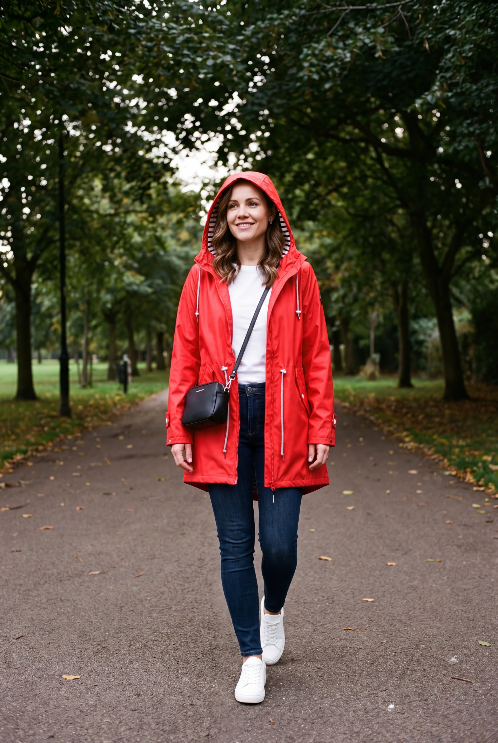 Women's Hooded Jacket Relaxed Fit in Red — park walk