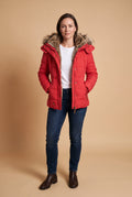 Women's Jacket Faux Fur Collar in Red — studio front