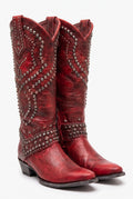 Women's Knee-High Cowboy Boots Riveted in Red — product white packshot
