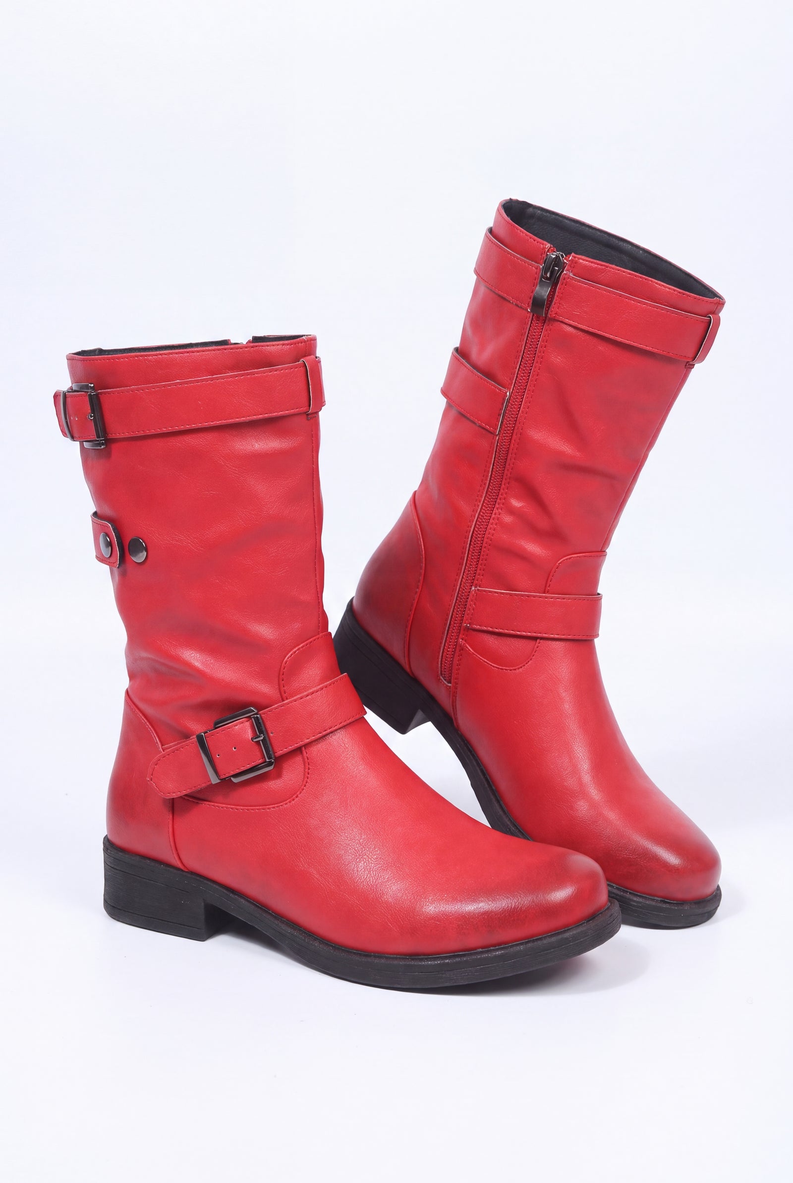 Women's Mid-Calf Boots Versatile Fit in Red — primary shot