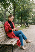 Women's Raincoat Long Elegant in Red — lifestyle morning