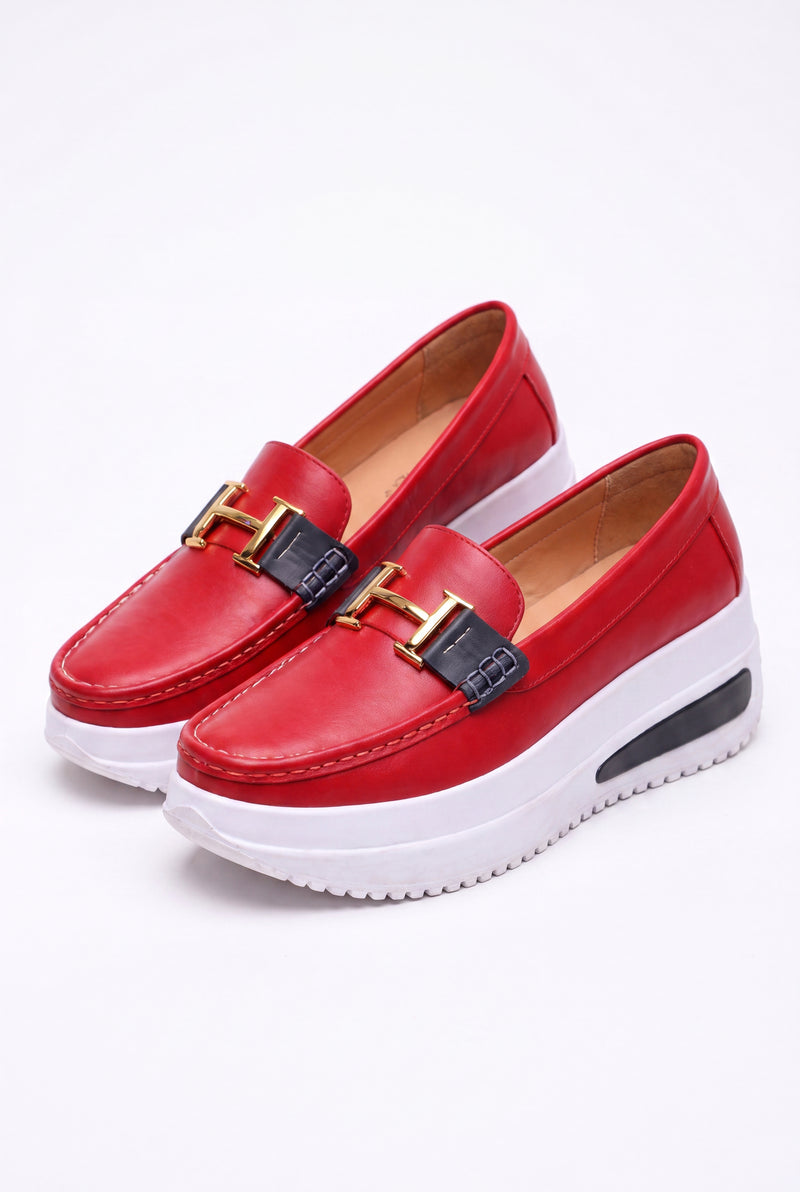Women's Slip-On Sneakers Thick Sole in Red — primary packshot